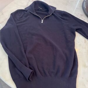 Massimo Dutti Men's Zip-Front Sweater in dark navy